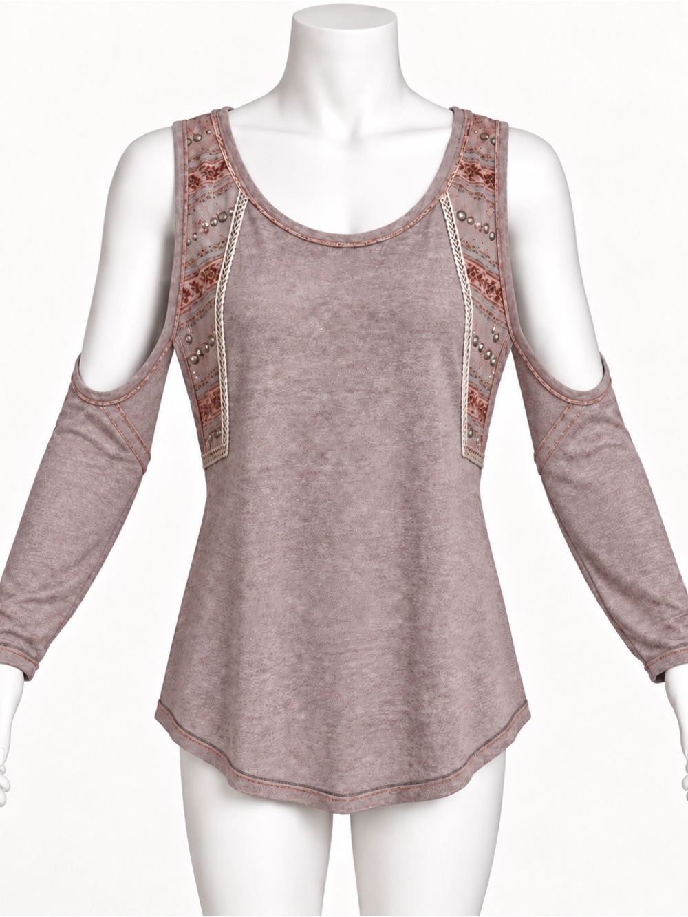 Jolt Taupe long sleeve Cold Shoulder Top